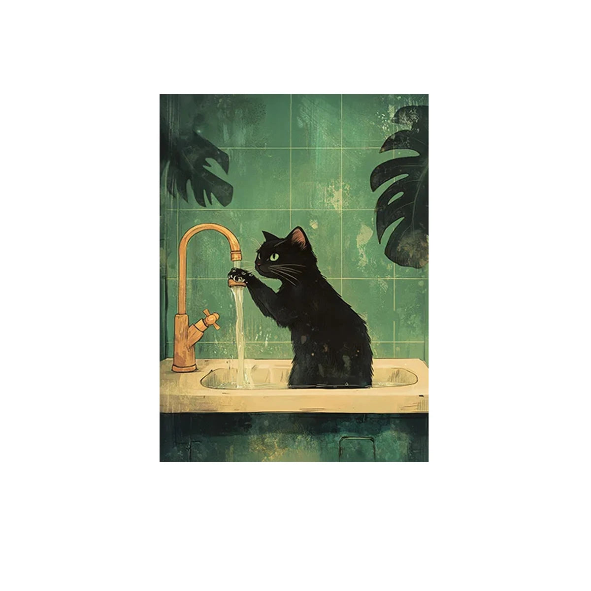 Funny Bathroom Black Cat Canvas Poster