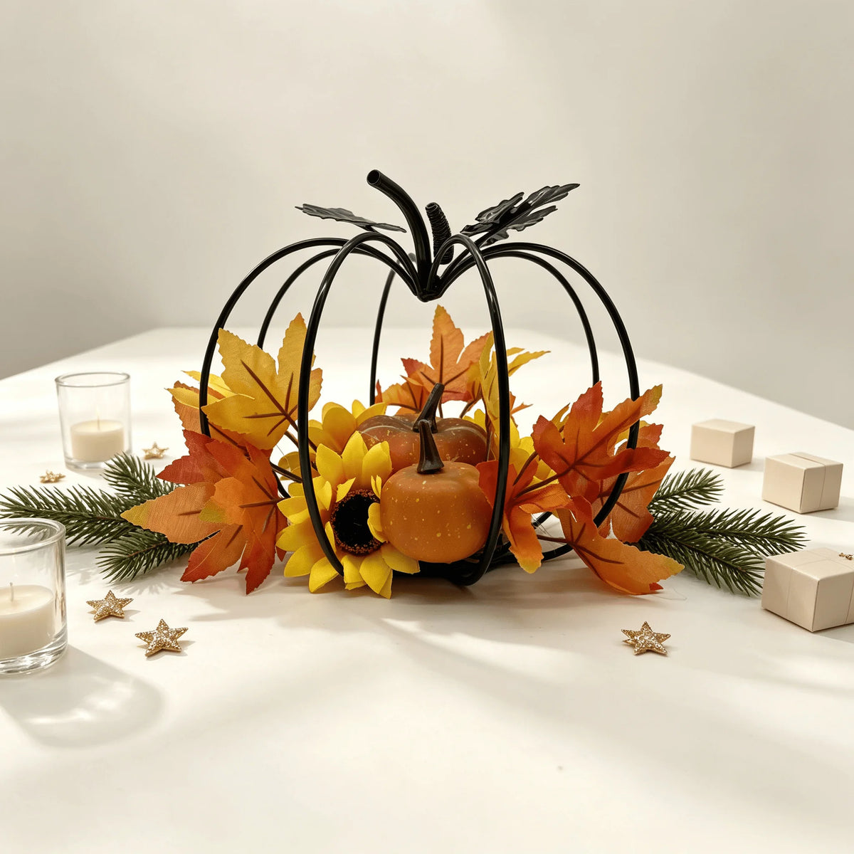 Black Iron Art Pumpkin Decoration Autumn Harvest Theme Desktop Decorations