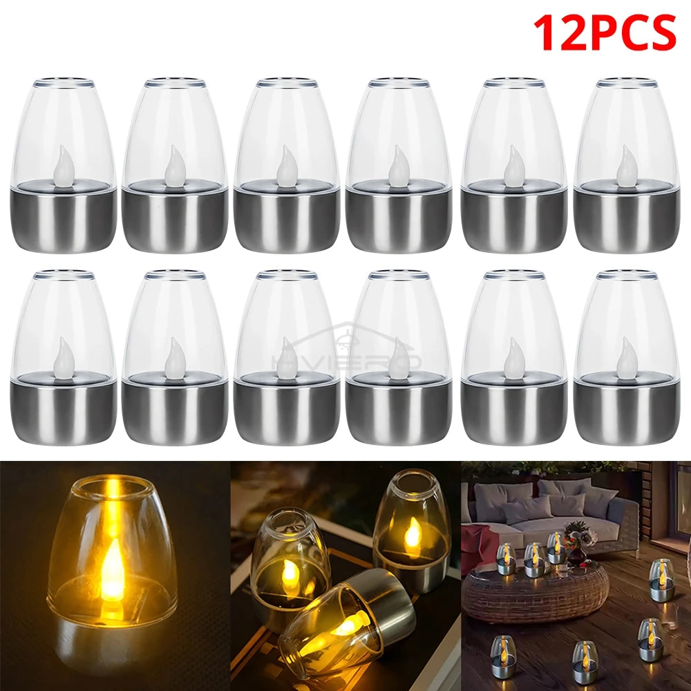 Solar Light LED Stainless Steel Candle Outdoor 