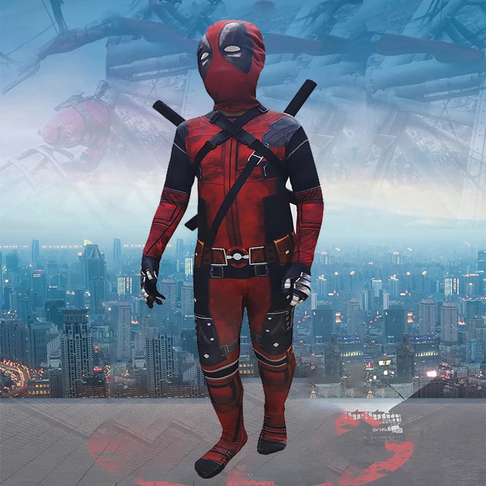 Superhero Deadpool Costume Mask Sword Bag Suits 