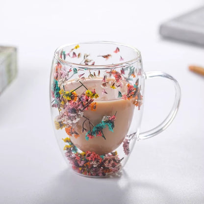 300ML Double-Wall Flower Glass Coffee Tea Mug 