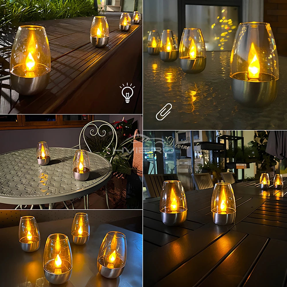 Solar Light LED Stainless Steel Candle Outdoor 
