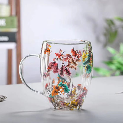 300ML Double-Wall Flower Glass Coffee Tea Mug 
