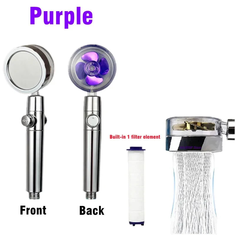 Handheld 360 Degrees Rotation Turbo Fan Shower Head High Pressure Water Saving Spray Showerhead Filters Bathroom Accessories