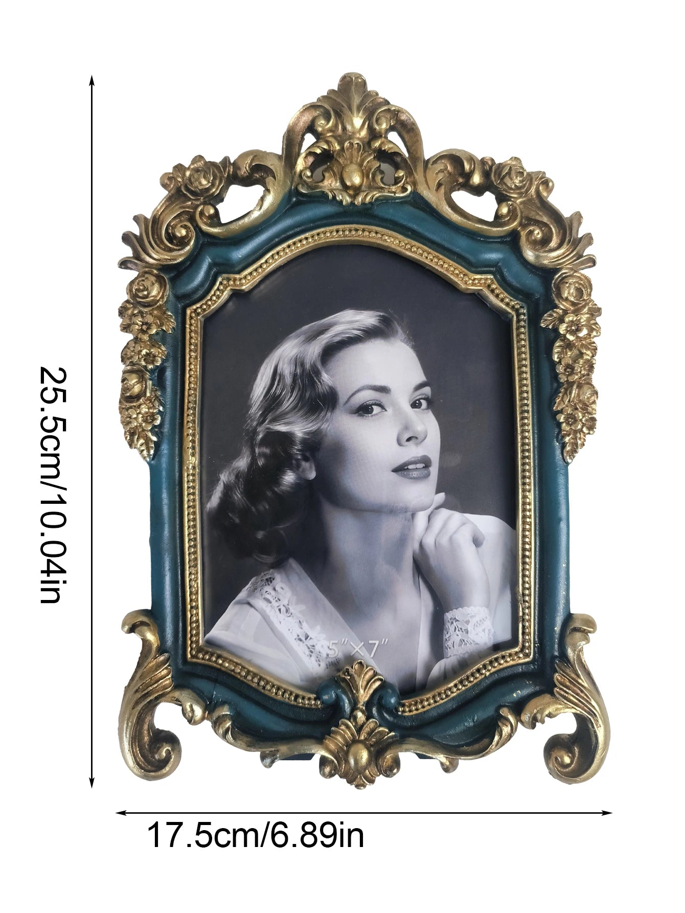 Royal Style Embossed Holder Photo Frame Elegantly Gold Wall Tabletop 