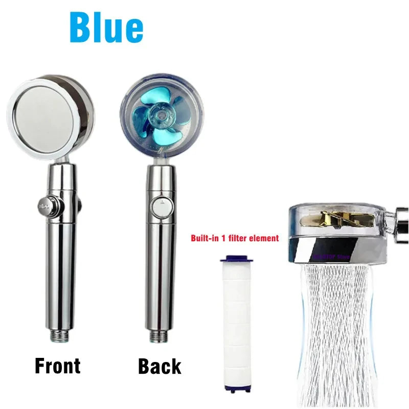 Handheld 360 Degrees Rotation Turbo Fan Shower Head High Pressure Water Saving Spray Showerhead Filters Bathroom Accessories
