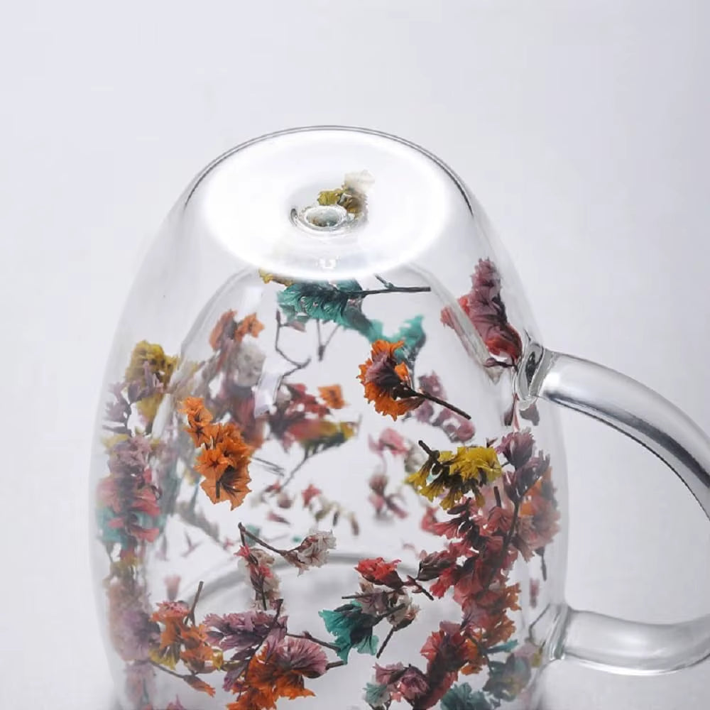 300ML Double-Wall Flower Glass Coffee Tea Mug 