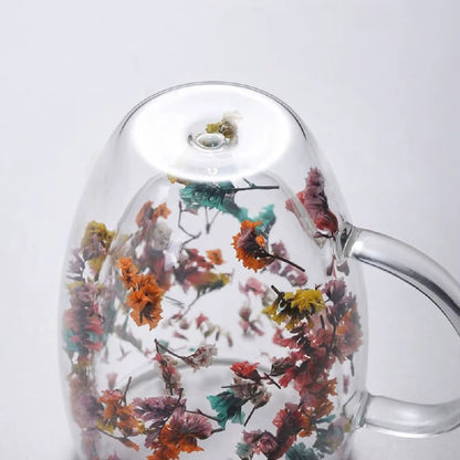 300ML Double-Wall Flower Glass Coffee Tea Mug 