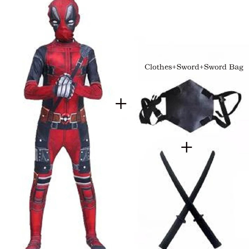 Superhero Deadpool Costume Mask Sword Bag Suits 