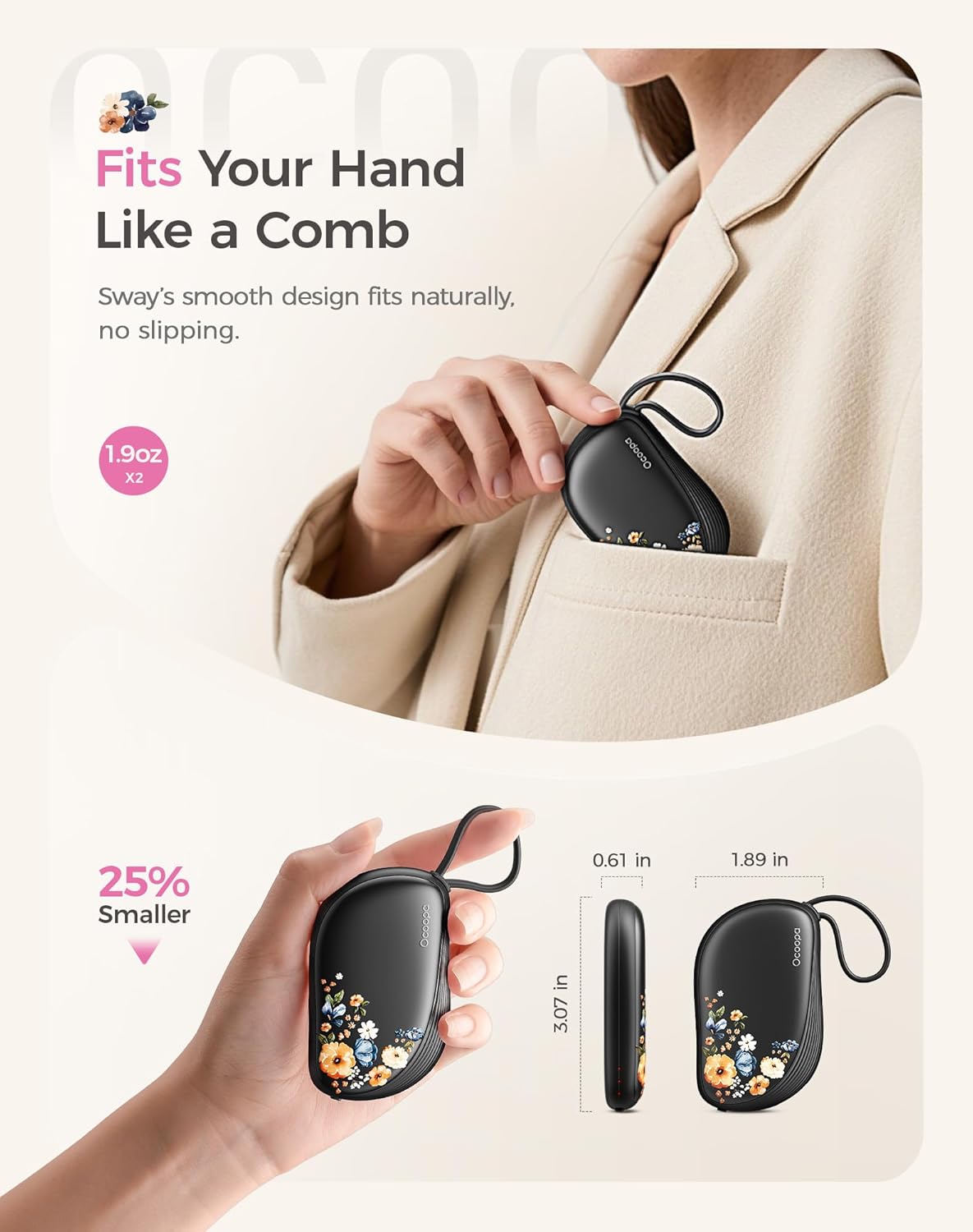 Hand Warmers Rechargeable 2 Pack, Ultra Slim Electric Hand Warmers, Portable Pocket Heater, Comb-Inspired, Fits in Gloves,Ul Certified, Winter Essentials,Ut5 Sway