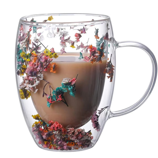 300ML Double-Wall Flower Glass Coffee Tea Mug 