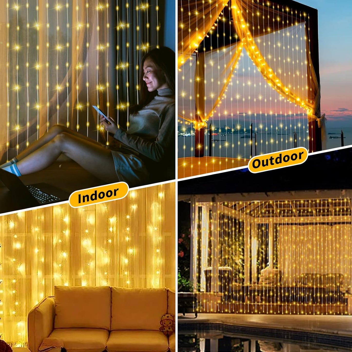 Solar Curtain Lights Outdoor Waterproof 