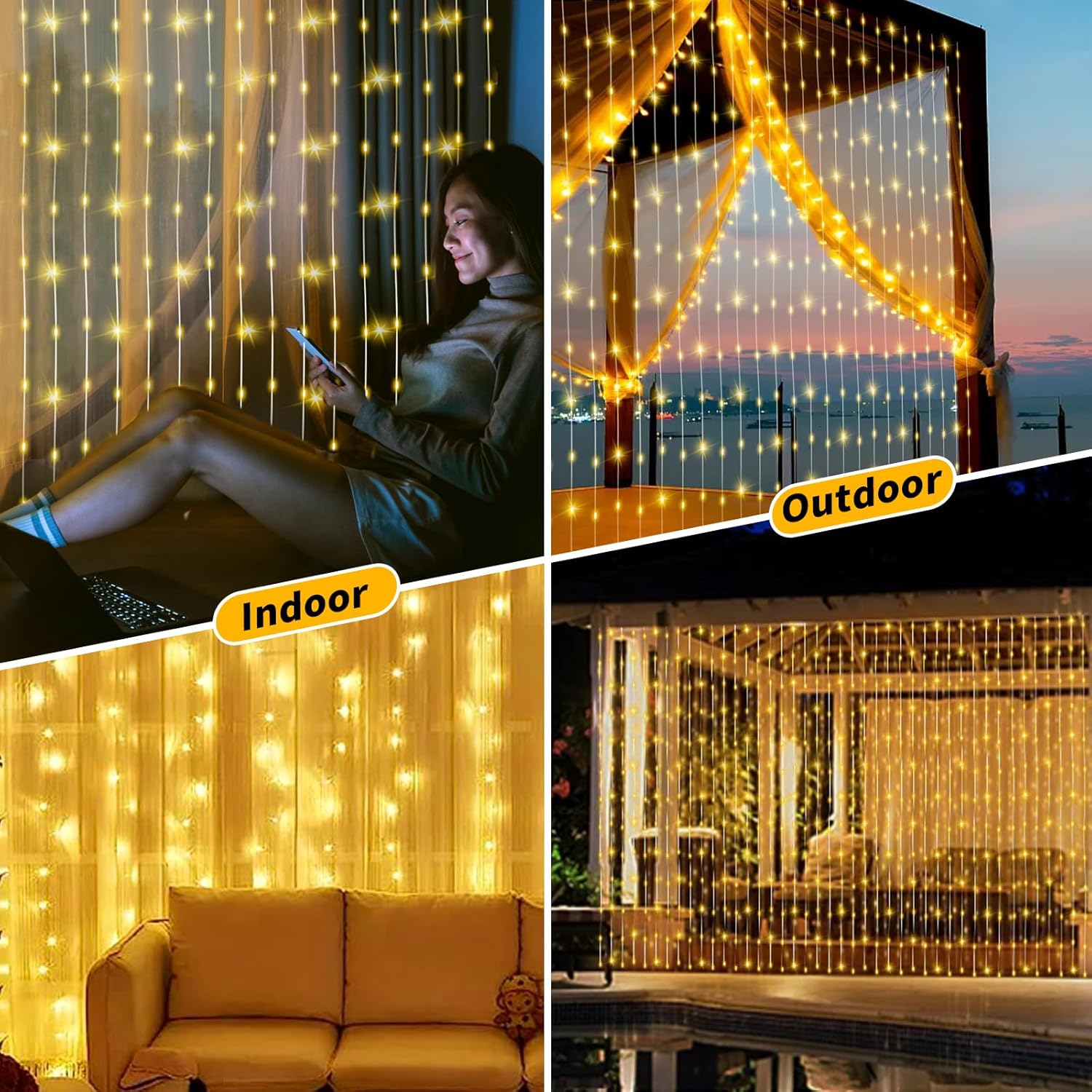 Solar Curtain Lights Outdoor Waterproof 