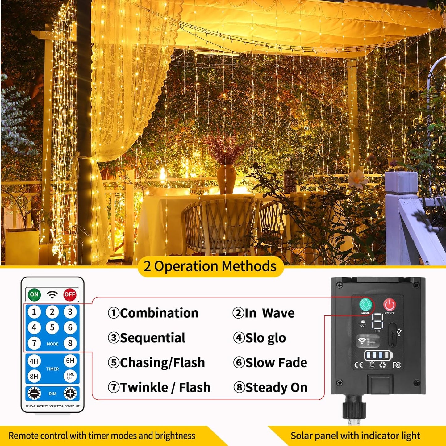 Solar Curtain Lights Outdoor Waterproof 