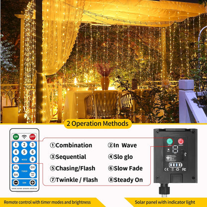 Solar Curtain Lights Outdoor Waterproof 