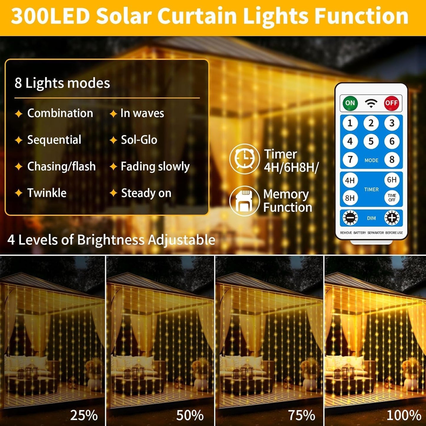 Solar Curtain Lights Outdoor Waterproof 