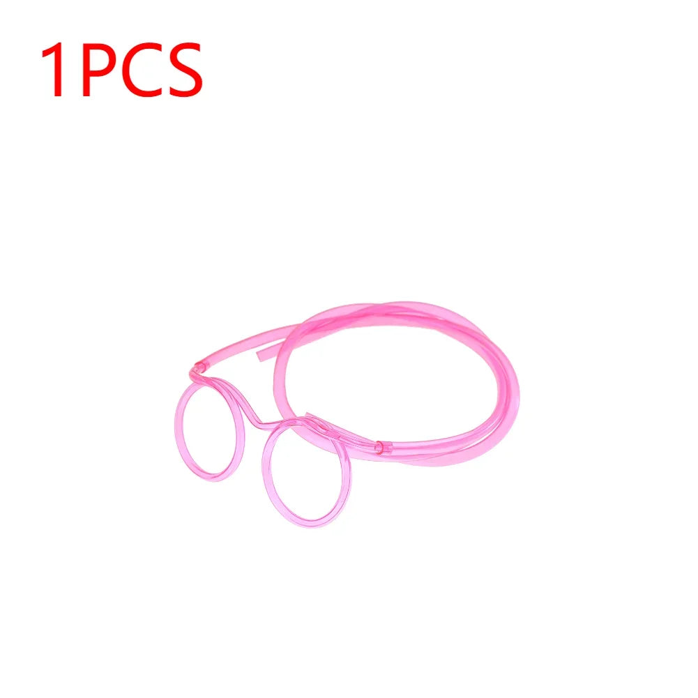 Fun Loop Drinking Straw Eye Glasses Reusable Flexible Soft Drink Eyeglasses Plastic Crazy Funky Drinking Tube for Kids Party