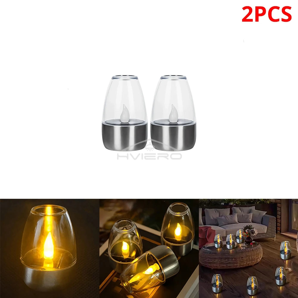 Solar Light LED Stainless Steel Candle Outdoor 