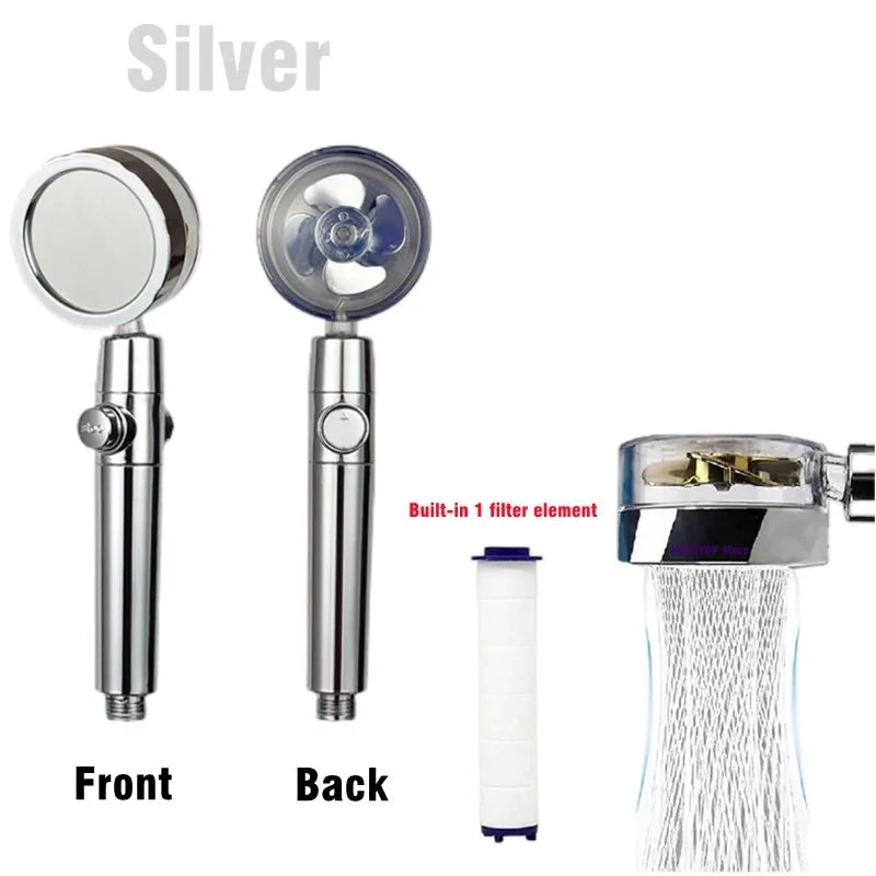 Handheld 360 Degrees Rotation Turbo Fan Shower Head High Pressure Water Saving Spray Showerhead Filters Bathroom Accessories