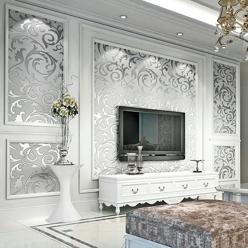 3D Grey Victorian Damask Embossed Luxury Wall Paper