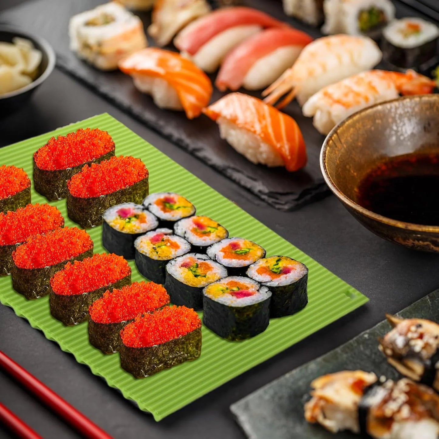High-Quality Silicone Mat for Sushi Making, Kitchen Sushi Roll Mat, Sushi Roll Mat for Beginners, Sushi Kids, Non-Stick Japanese