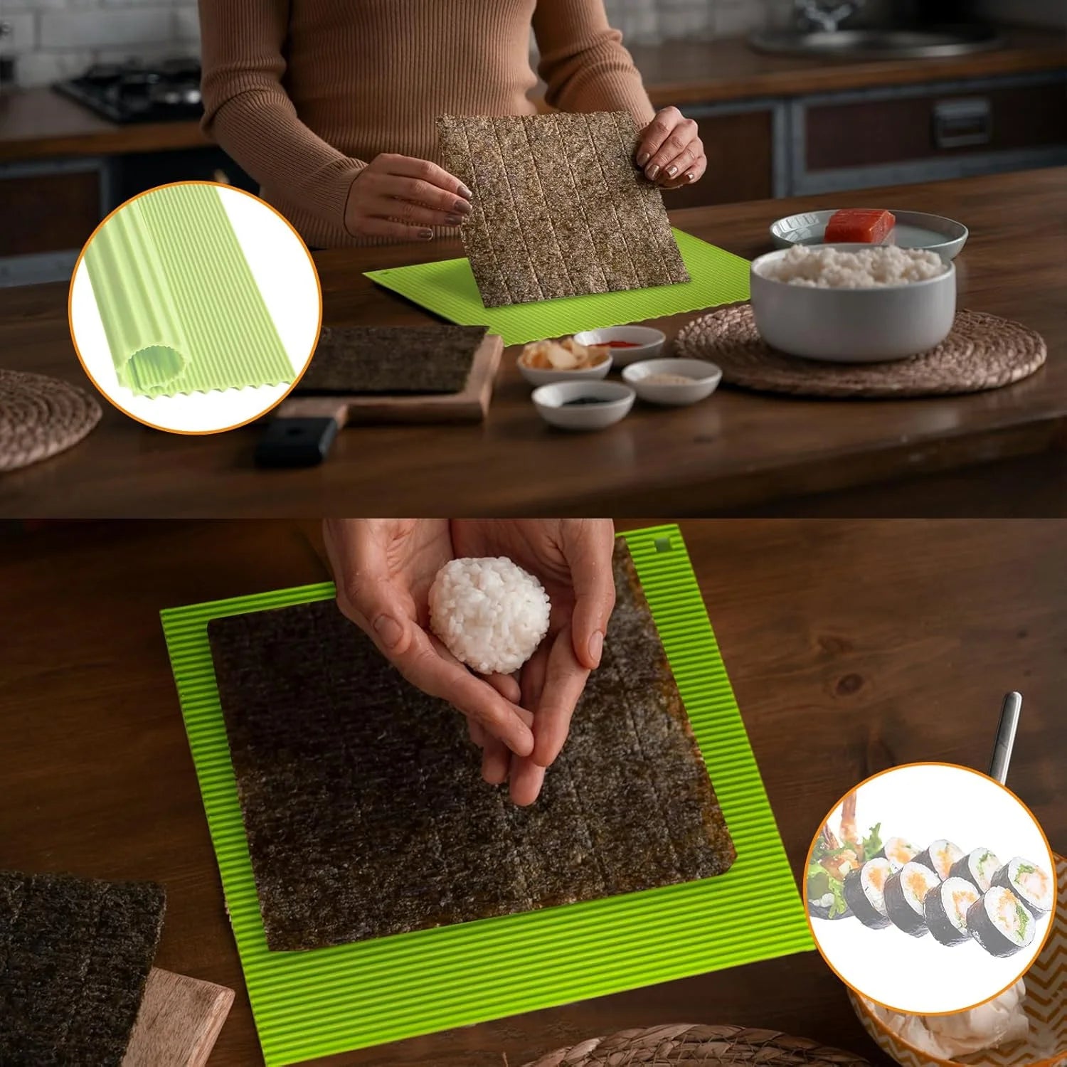 High-Quality Silicone Mat for Sushi Making, Kitchen Sushi Roll Mat, Sushi Roll Mat for Beginners, Sushi Kids, Non-Stick Japanese
