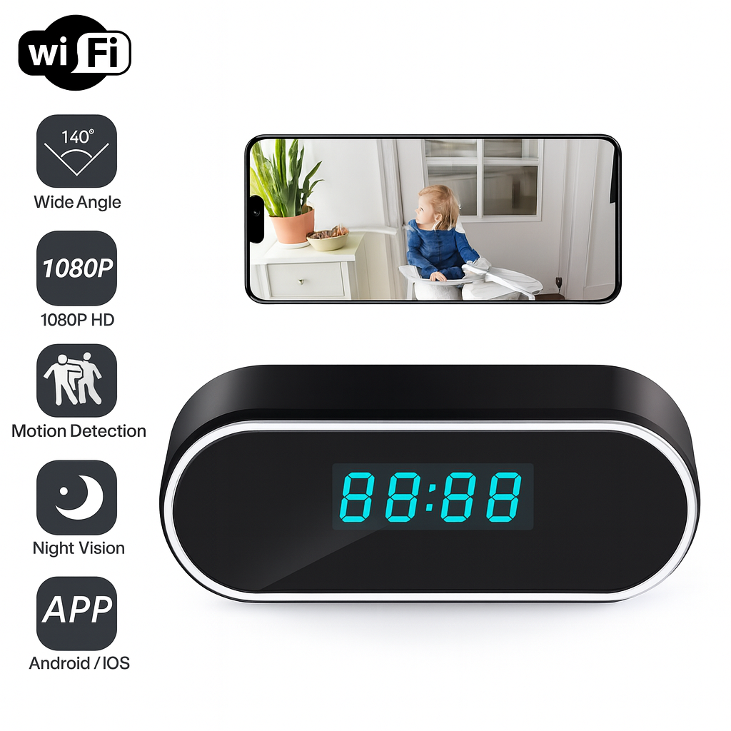 HD 1080P Alarm Clock Wireless Mini Camera Remote Control