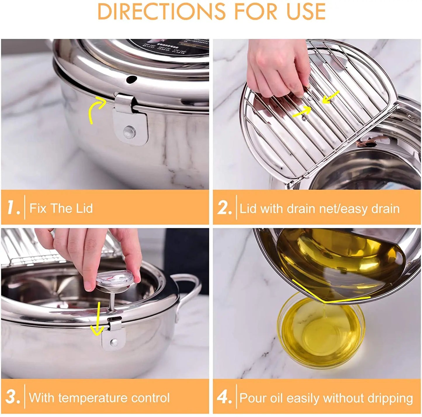 LMETJMA® Japanese Deep Frying Pot with a Thermometer and a Lid 