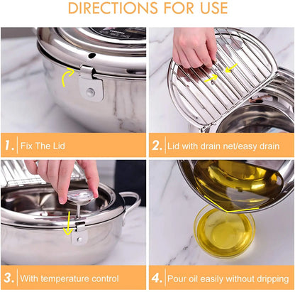LMETJMA® Japanese Deep Frying Pot with a Thermometer and a Lid 