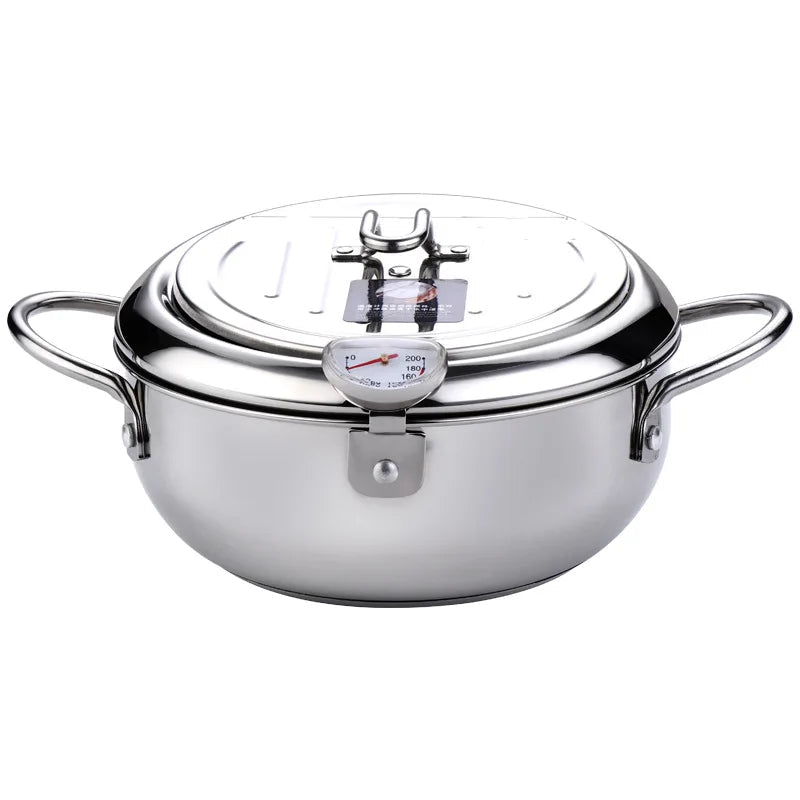 LMETJMA® Japanese Deep Frying Pot with a Thermometer and a Lid 