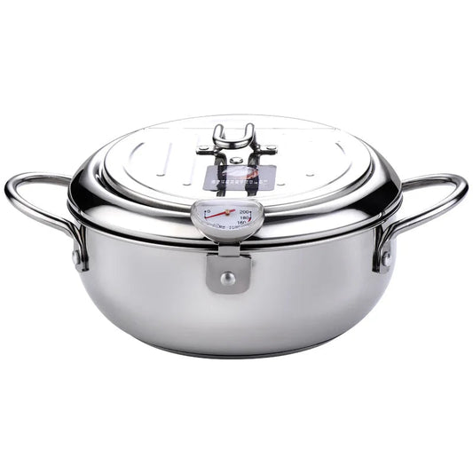 LMETJMA® Japanese Deep Frying Pot with a Thermometer and a Lid 