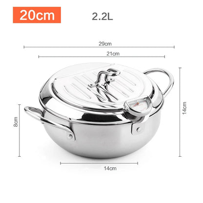 LMETJMA® Japanese Deep Frying Pot with a Thermometer and a Lid 