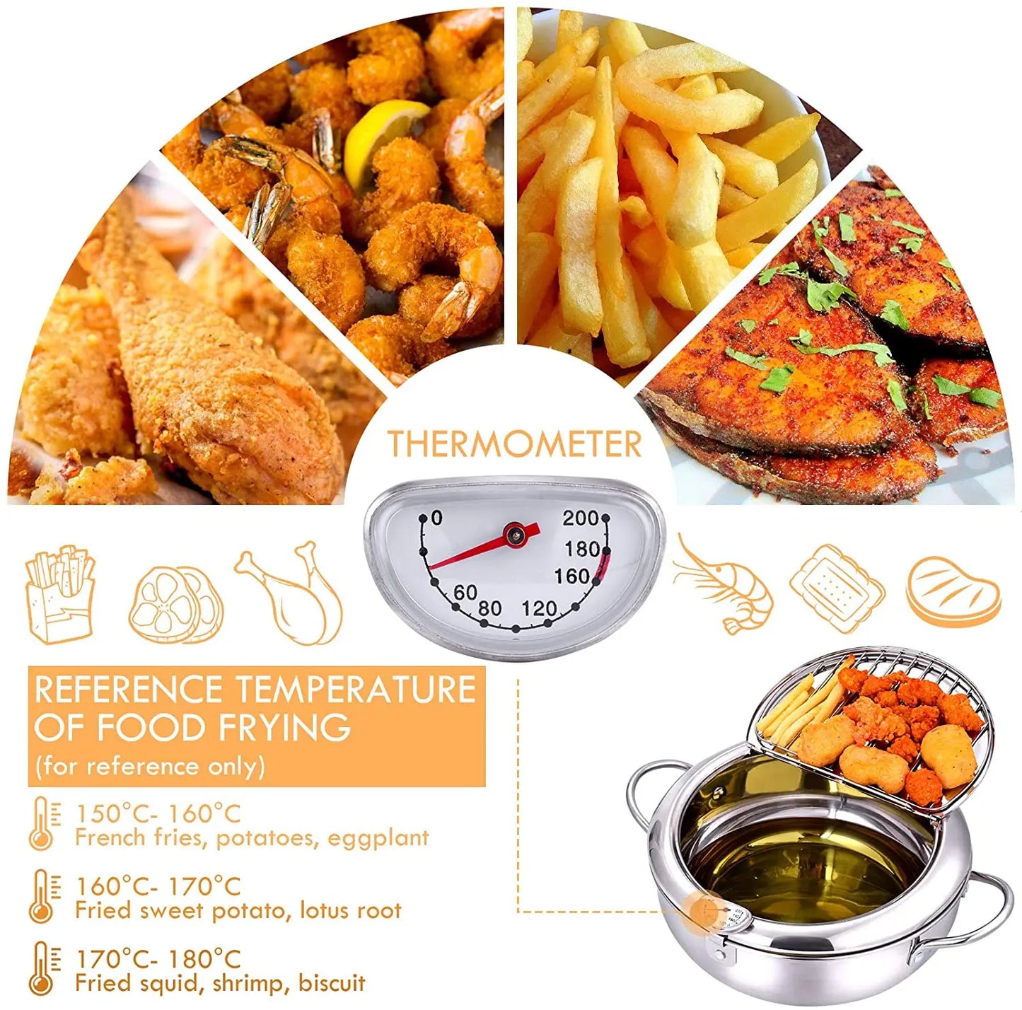 LMETJMA® Japanese Deep Frying Pot with a Thermometer and a Lid 