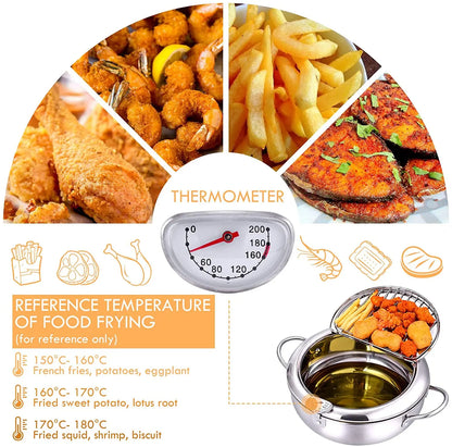 LMETJMA® Japanese Deep Frying Pot with a Thermometer and a Lid 