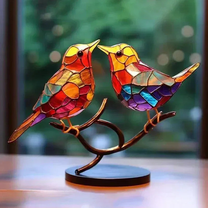Multicolor Birds Stained 2D Acrylic Birds Craft Statue Ornaments