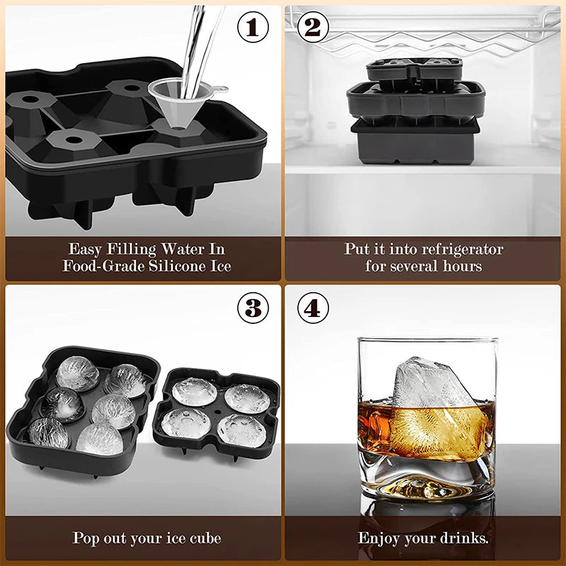LMETJMA® Large Ice Cube Ball Trays Silicone for Freezer with Lid Reusable Whiskey