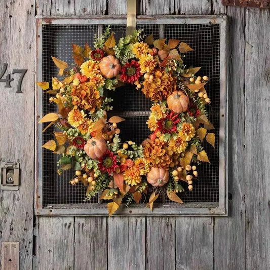 Fall Door Pumpkin Wreath Pumpkin Maple Leaf Halloween Decor