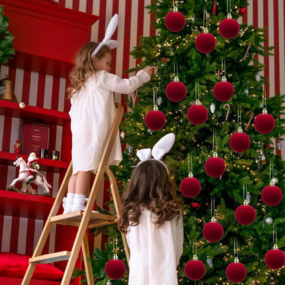 6Cm Wine Red Velvet Christmas Balls for Xmas Tree Flocked Xmas Ball Hanging Pendents Navidad Festival Party Home Decor Supplies