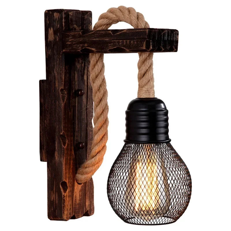 Industrial Retro Wall Sconce, Vintage Metal Wood Light