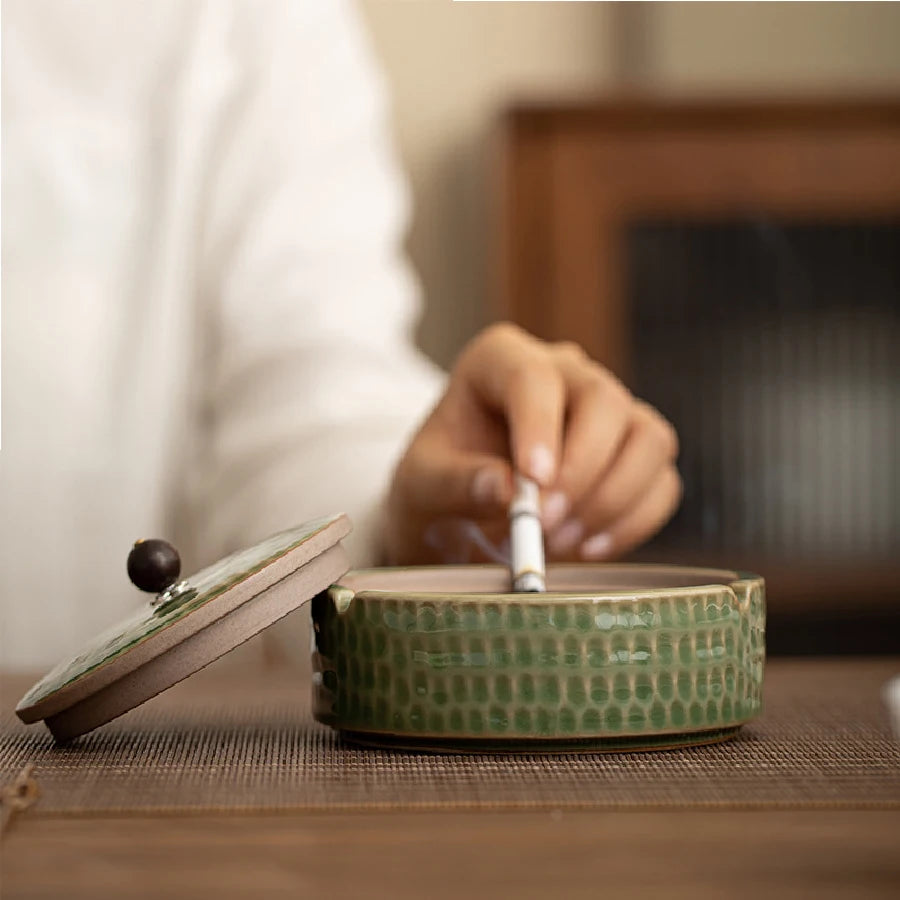 Ceramic Ashtray with Lid Home Office