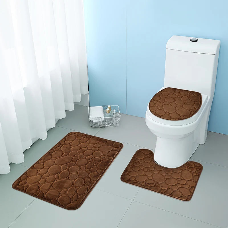 Three-Piece Set of Solid Color Simple Bathroom Water-Absorbing