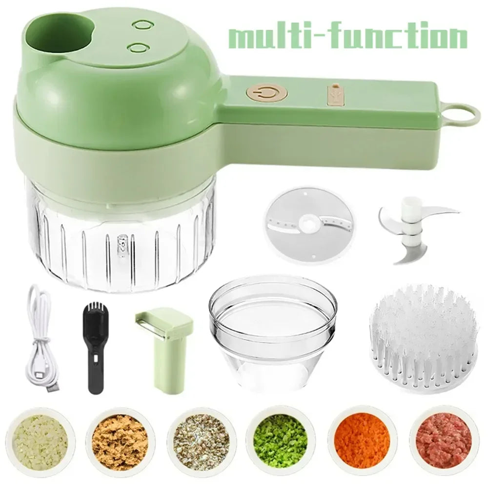 Multifunctional 4 In1 Electric Vegetable Cutter Slicer Garlic Mud Masher Garlic Chopper Cutting Pressing Mixer Food Slice