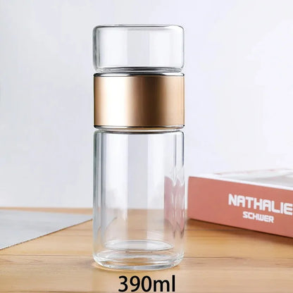 420ML Tea Water Bottle High Borosilicate Double Glass 