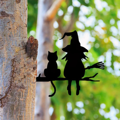 Garden Stake Witch and Cat 