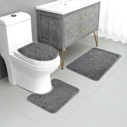 Three-Piece Set of Solid Color Simple Bathroom Water-Absorbing