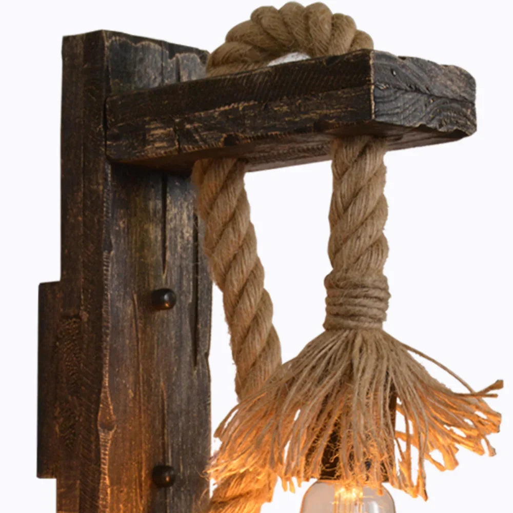 Industrial Retro Wall Sconce, Vintage Metal Wood Light