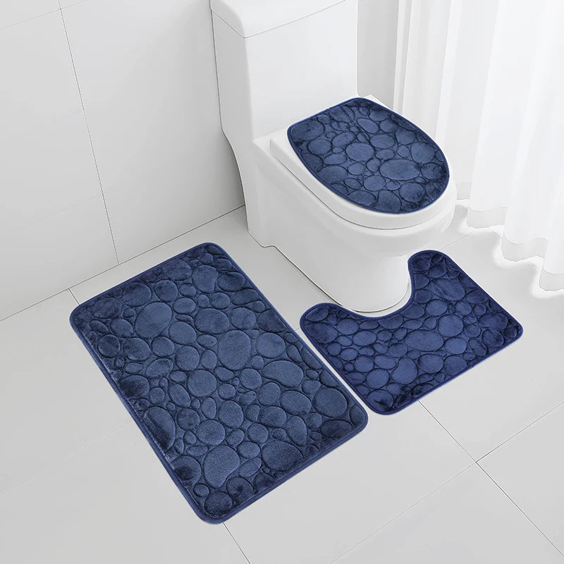 Three-Piece Set of Solid Color Simple Bathroom Water-Absorbing