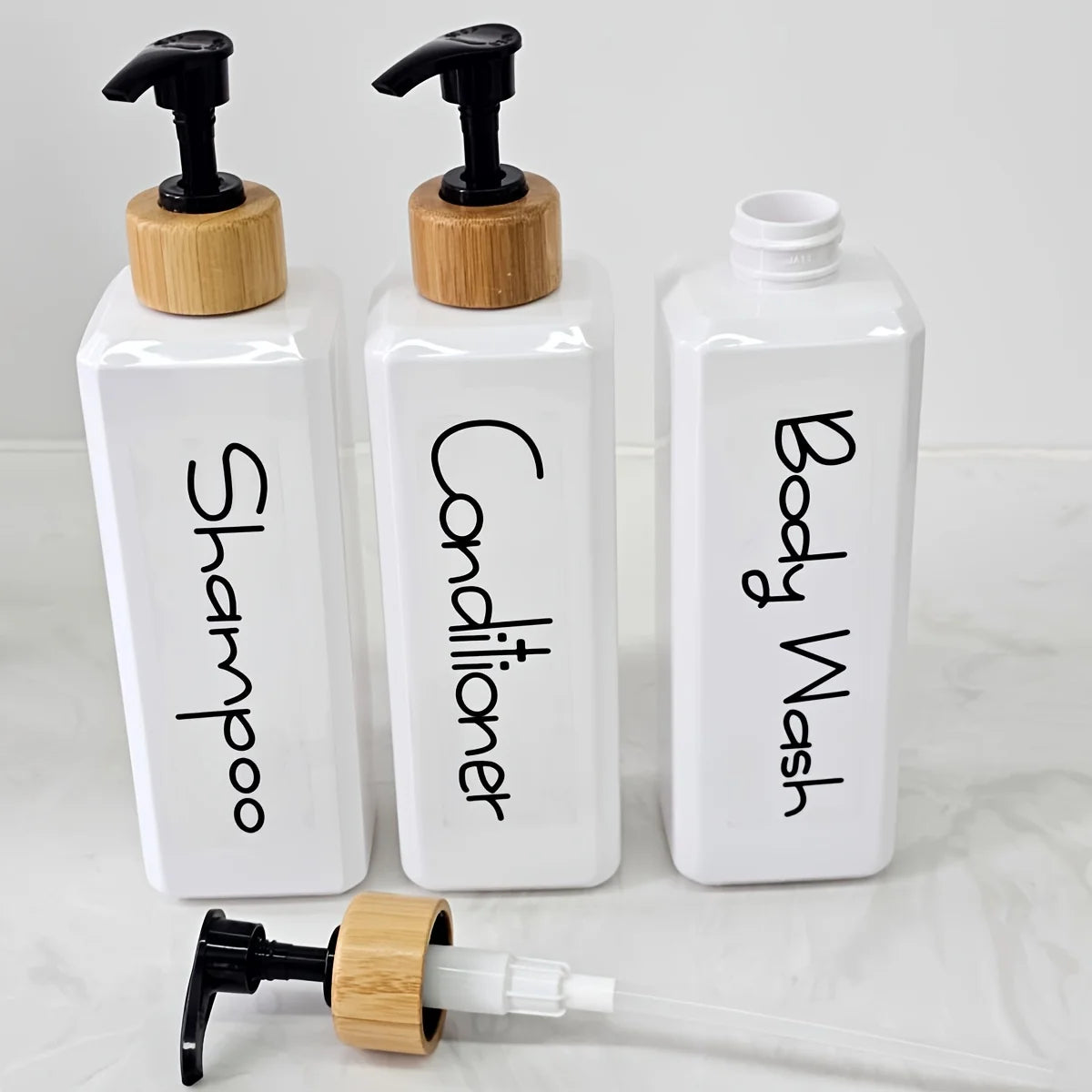3PCS Bathroom Press Bottles with Waterproof Labels