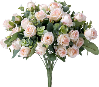 10 Artificial Flower Silk Rose White Eucalyptus Leaves Peony Bouquet Fake Flower for Wedding Table Party Vase Home Decor