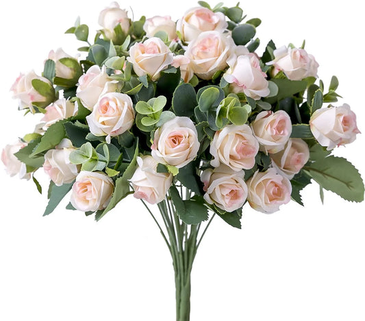 10 Artificial Flower Silk Rose White Eucalyptus Leaves Peony Bouquet Fake Flower for Wedding Table Party Vase Home Decor